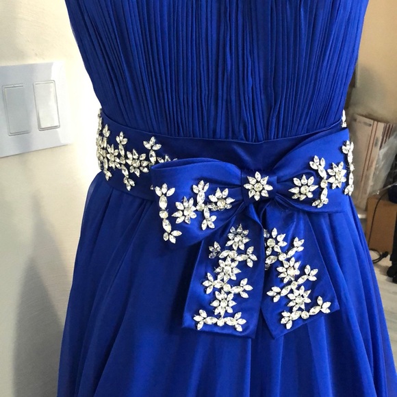 Royal Blue chiffon with train - Picture 3 of 16